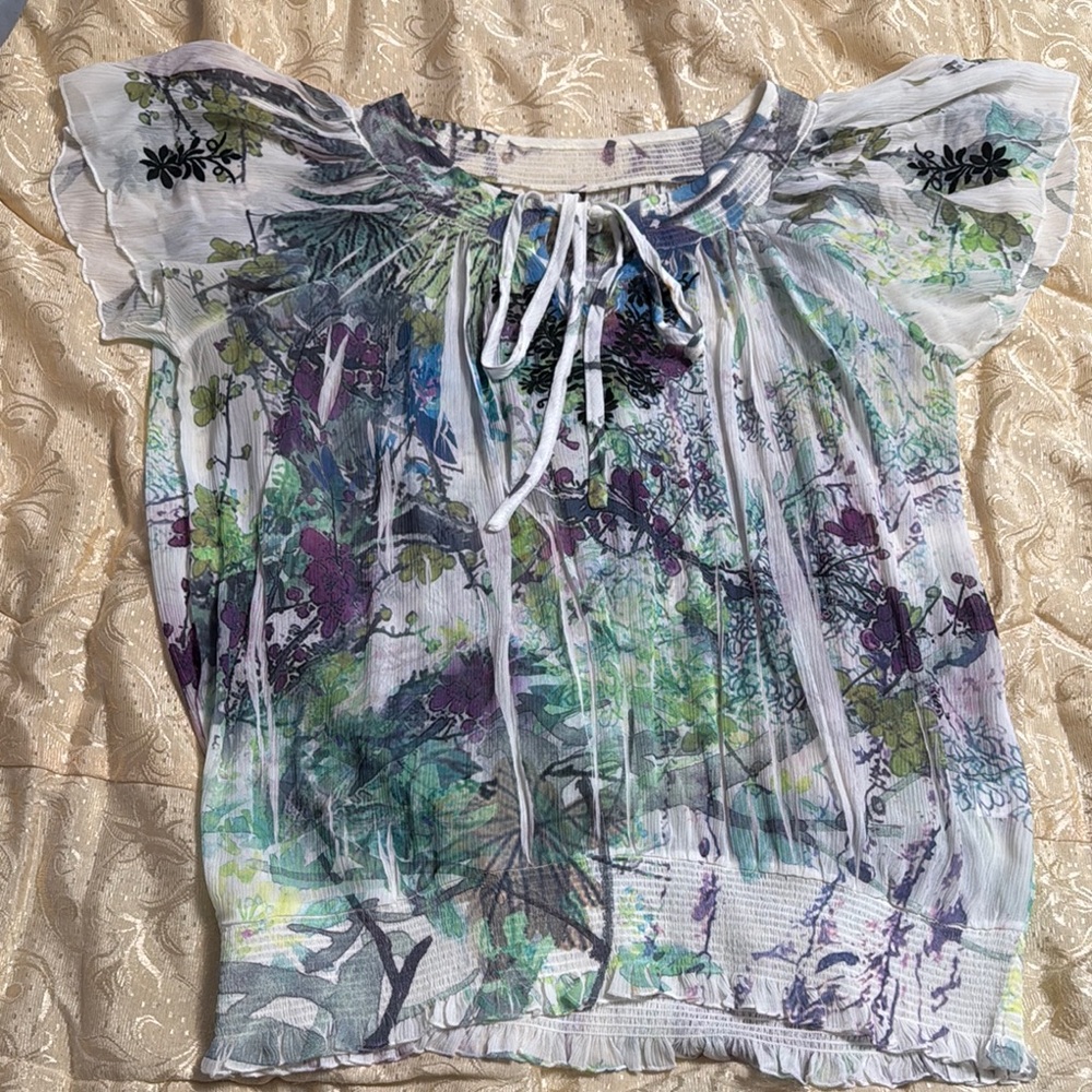Cute Multicolored Mushka by Sienna Rose Floral Sheer Blouse